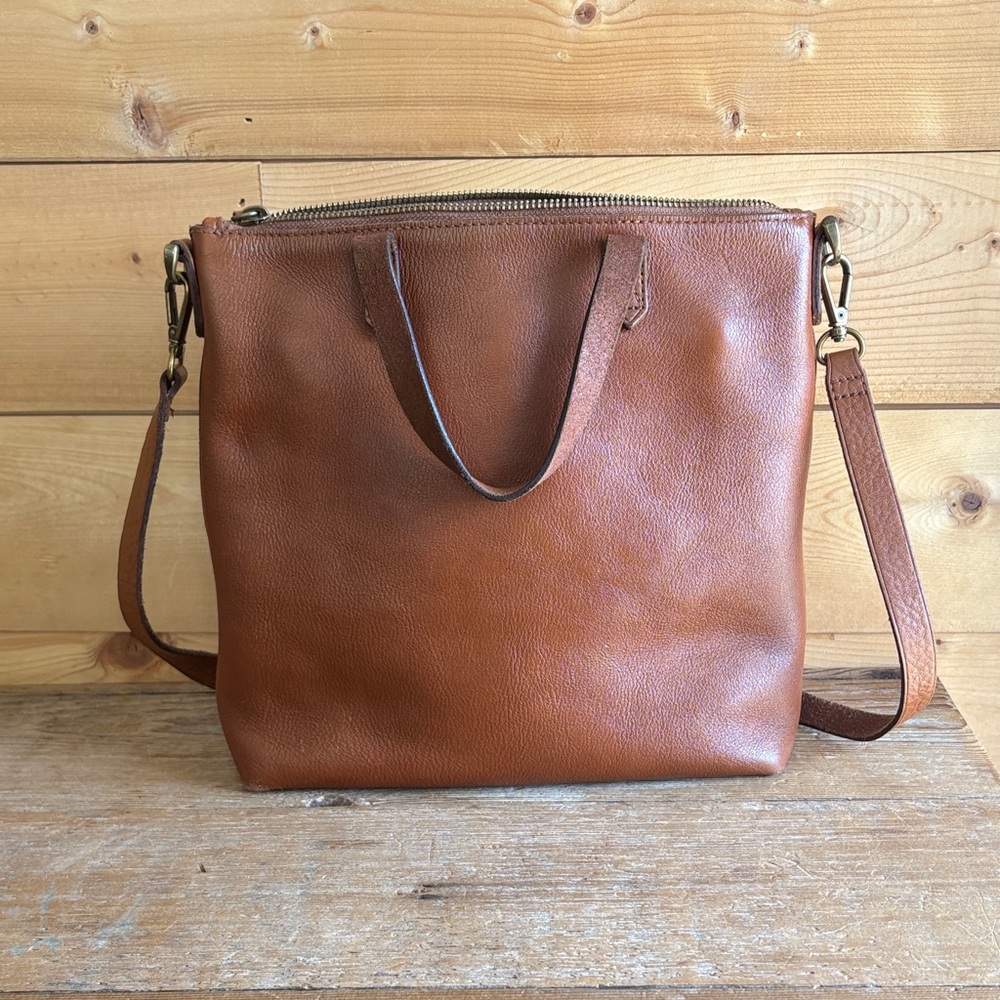 Madewell Cognac Leather Too Zip Crossbody Satchel - Picture 2 of 9